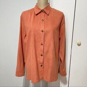 Women Faux Suede Shirt 100% Polyester Medium Orange Button Down Dressbarn